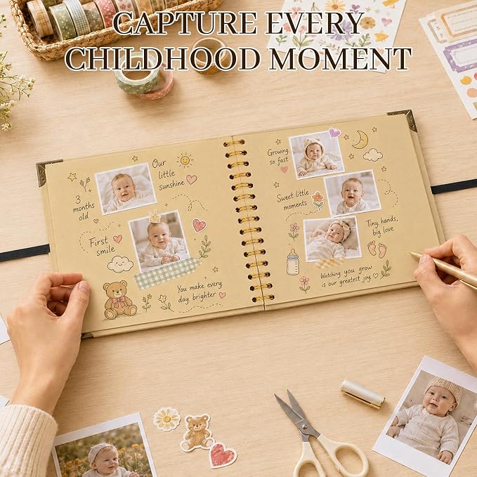 Scrapbook Album 10 Inch 40 Sheets 80 Pages, Kraft Paper Cover DIY Photo Album - Image 5