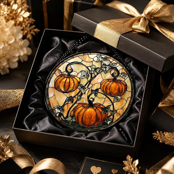 Orange Pumpkin Acrylic Suncatcher Faux Stained Glass Window Hanging 7.8" | - Image 7