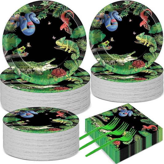 50 Guests Reptile Snake Party Plates and Napkins Party Supplies Jungle Swamp by Qyeahkj