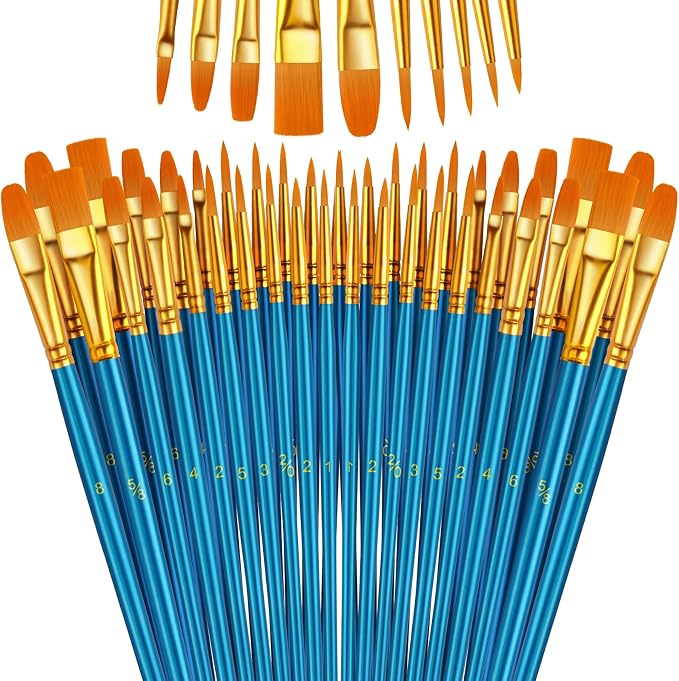 Paint Brushes Set, 5 Pack 50 Pcs Round-Pointed Tip Paintbrushes Nylon Hair by LIDCOM