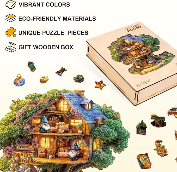 Elf Tree House Puzzles Adults Gifts Wooden 240 Pieces 13.4 * 12.9in - Image 2
