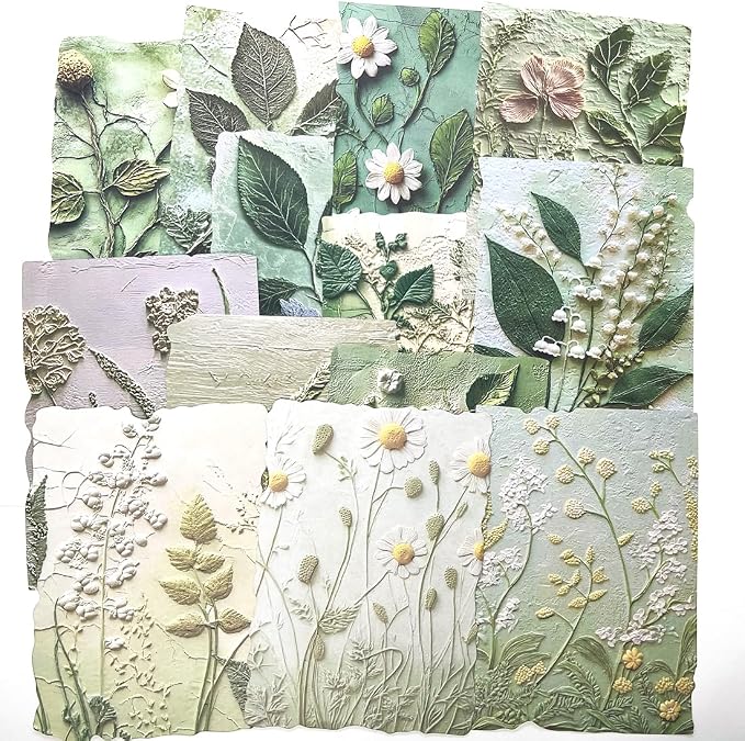 20 Sheets Vintage Green Plants Flower Scrapbook Paper 3 Sheets Embossed - Image 6