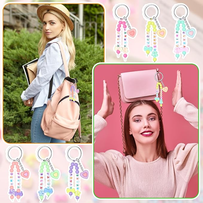 Landical 564 Pcs Bow Heart Keychain Making Kit DIY Name Bead Key Chain Craft - Image 7