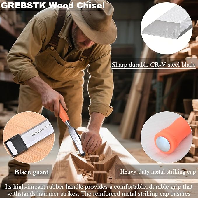 GREBSTK 4-Piece Ultra-Sharp Wood Chisel Set, CR-V Steel Beveled Blades - Image 3
