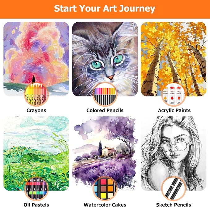 Soucolor Art Supplies, Watercolor Pad, Sketch Book, Acrylic Paint, Pencils - Image 6