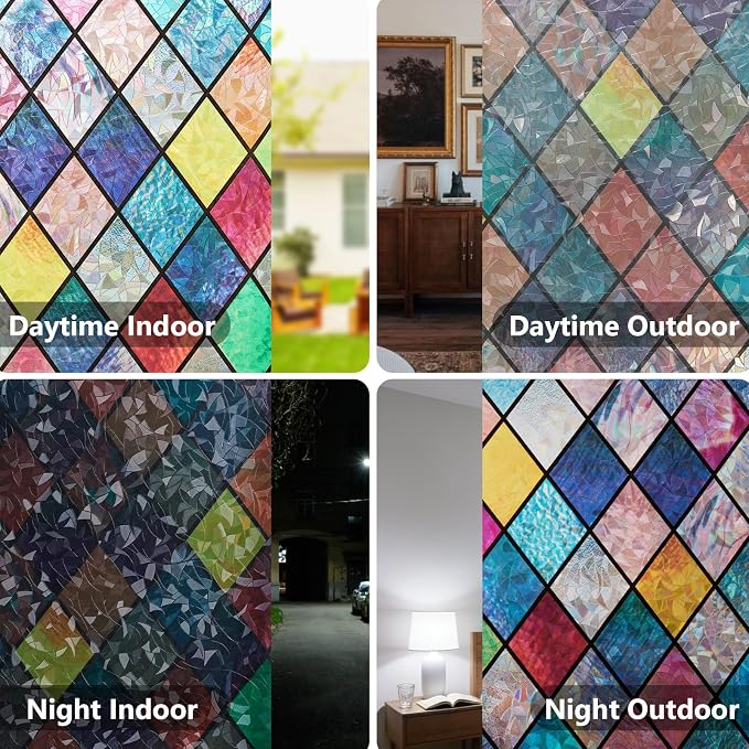 Window Privacy Film Stained Glass 35.4" x 157.4" Rainbow | Static cling – no - Image 7