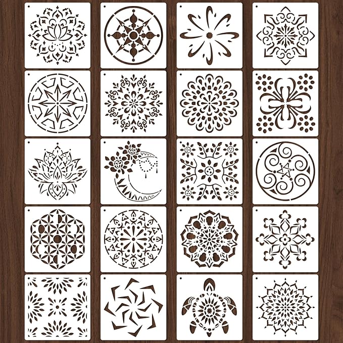 20 Pcs 4x4'' Mandala Stencils for Painting on Wood, Tile Fabric, Reusable by Yazhiji