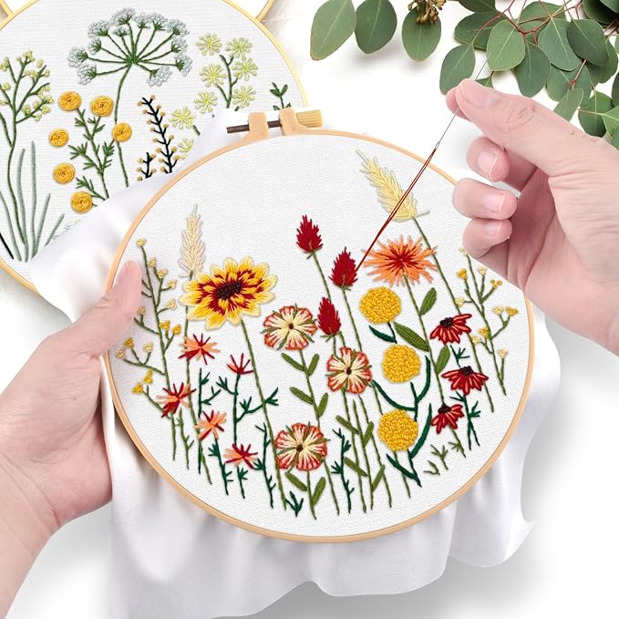 ERKOON Embroidery Kit for Beginners Adult, 2 Set Flower Cross Stitch Set - Image 5