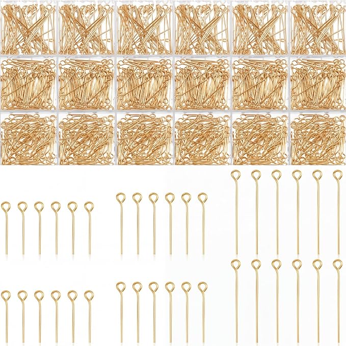 Junkin 1400 Pcs Eye Pins Mix Jewelry Findings 0.63 * 0.79 * 1.18 in Open Eye by Junkin