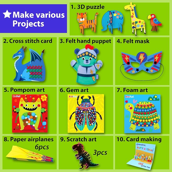 KRAFUN Toddler Beginner Art & Craft Kit Ages 3-5 | 10 Envelopes | 10 projects: - Image 3