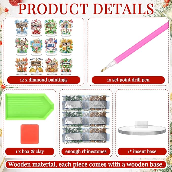 YooNotee 12 Sets Interchangeable Seasonal Diamond Art Tabletop Decorations - Image 3