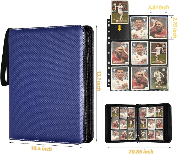 GERMUN 3 Ring 9 Pocket Zipper Card Binder, 720 Double Sided Standard PU Trading - Image 2