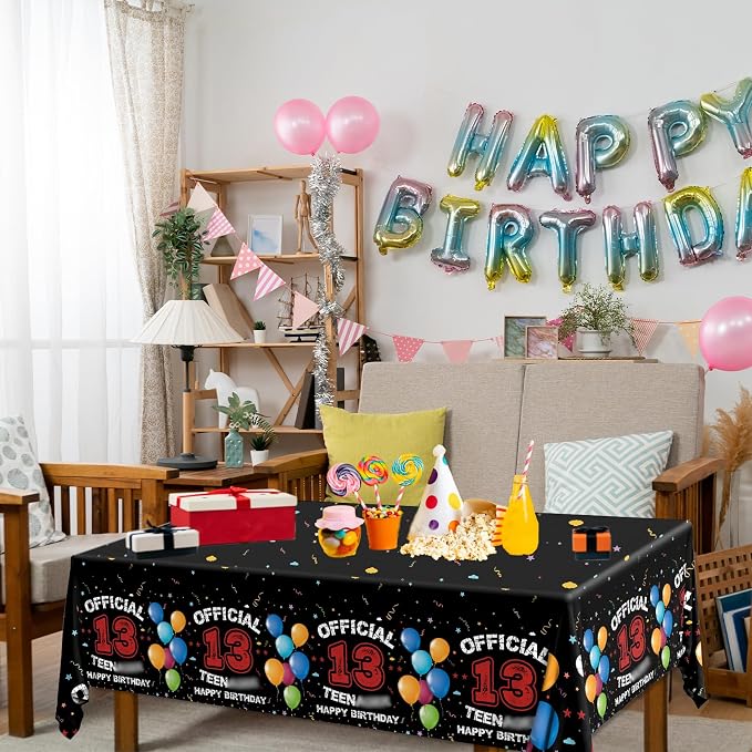 13th Birthday Decorations for Boys Red Black 13th Happy Birthday Tablecloth for - Image 5
