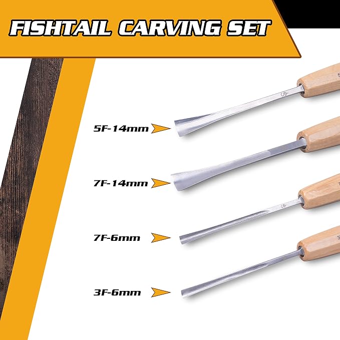 Hand-Sharpened Wood Carving Tools Set of 4 Fishtail Chisels and Gouges - Image 2