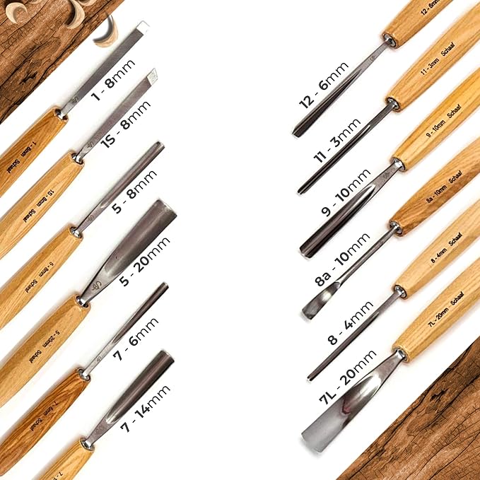 Schaaf Tools Hand-Sharpened Wood Carving Tools Set of 12 Chisels and Gouges - Image 3