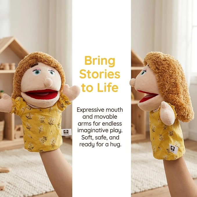 Family Hand Puppets for Kids, Includes Grandpa, Son - Image 2