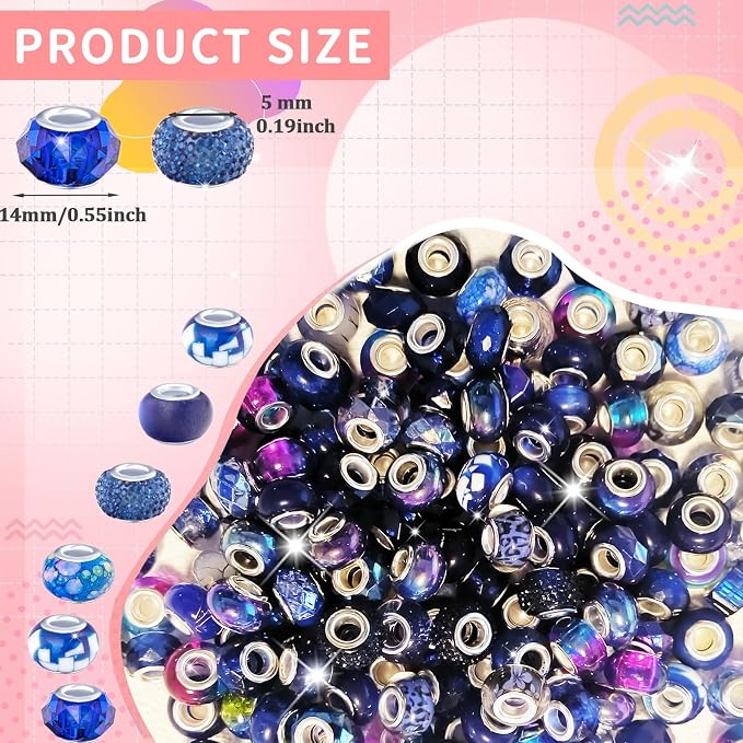 Large Hole Beads Spacer Beads Dark Blue Assorted European Craft Big Beads Large - Image 2