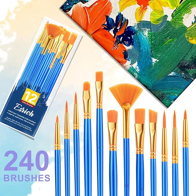 ESRICH Paint Brushes Set, 20 Pack 240 Pcs Nylon Hair Paintbrushes Round-Pointed - Image 5