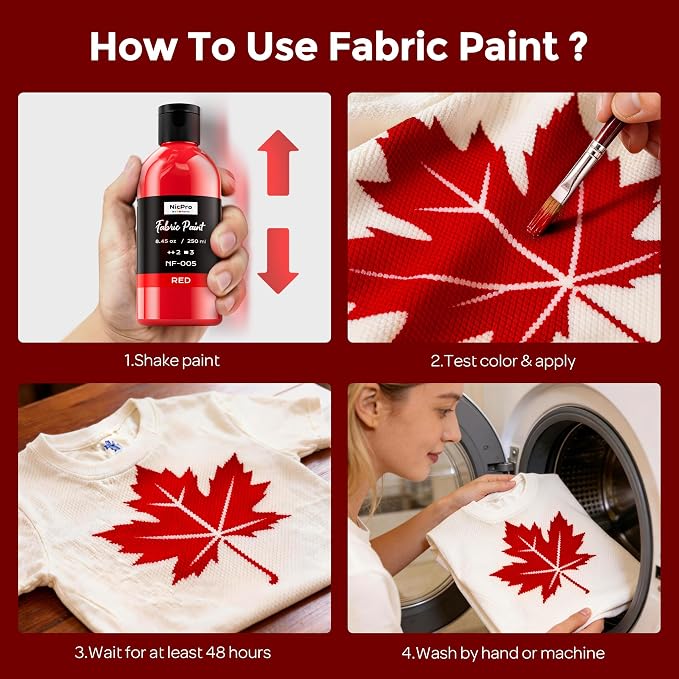 Nicpro Red Fabric Paint with Pump, 33.8 fl oz Large Fabric Paint - Image 5