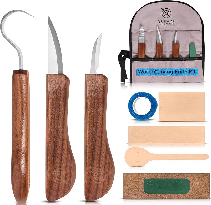 Beginner-Friendly Wood Carving Kit, Spoon Carving Knife, Basswood Blocks by SchaafTools