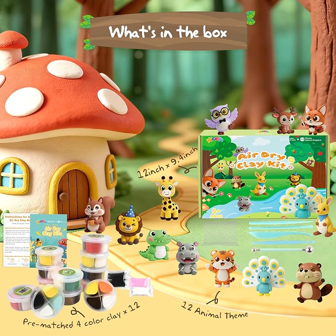 Nicella Air Dry Clay Kit, 12 Animals Modeling Clay - Image 2