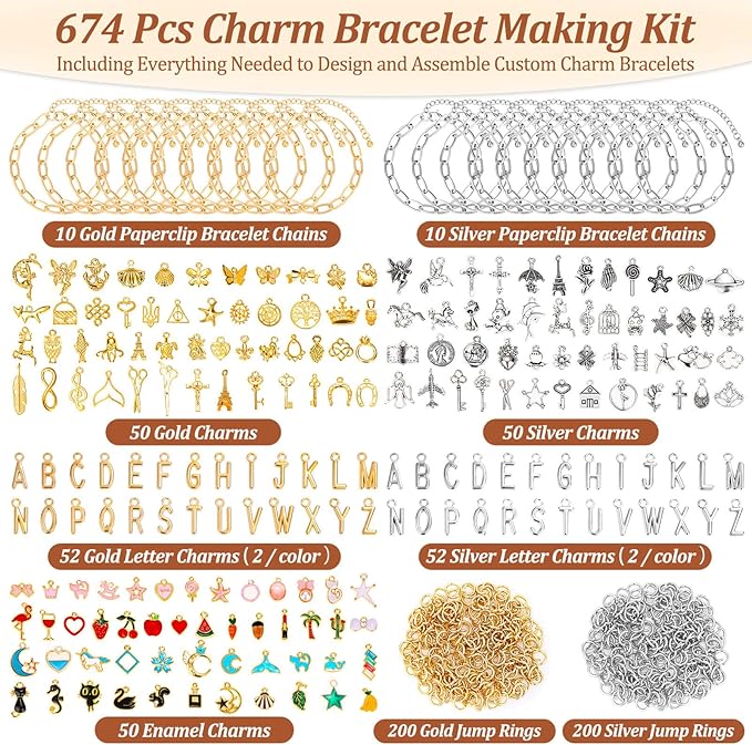 Mckanti 674 Pieces Charm Bracelet Making Kit, Including Paperclip Chain - Image 2