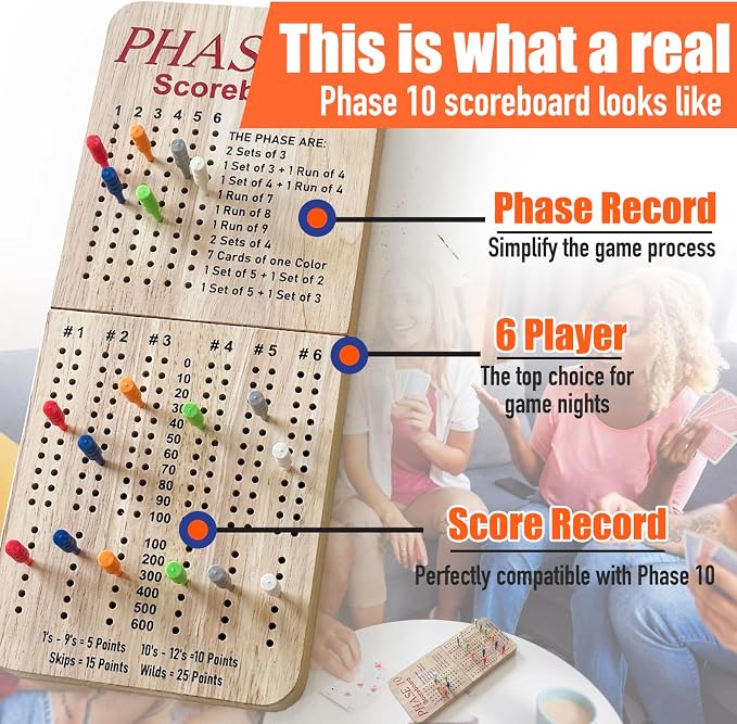 Tuiiopoli Score Board for Phase 10, Thicken Real Quailty Hardwood Oak Scoreboard - Image 3