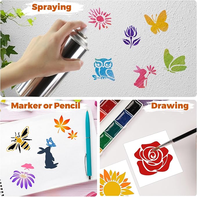72 Pcs Botanical Stencils Set, Reusable Butterfly & Flower Painting Templates - Image 8