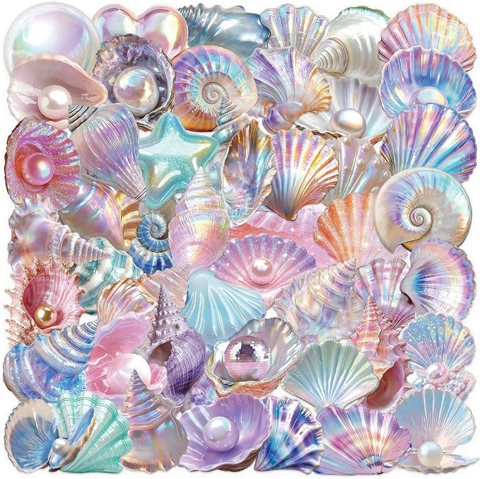 50PCS Sea Shell Stickers Aesthetic PET Conch Stickers Clamshell Pearls Decal by Unknown