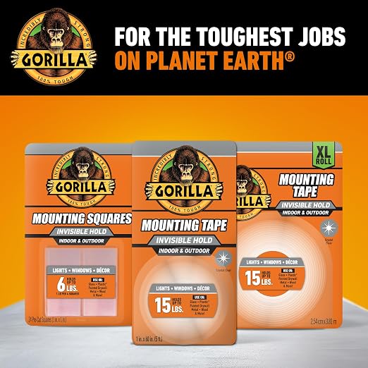 Gorilla Invisible Hold Mounting Tape, Holds up to 15 lbs, Permanent Bond - Image 9