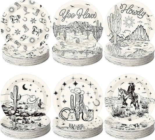Funnymoom 60 Pcs 7 Inch Western Cowgirl Cowboy Baby Shower Paper Plates Wild by Funnymoom