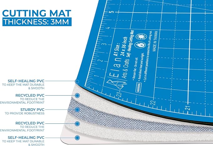 Elan Cutting Mat A3 Blue, Self Healing Cutting Mat 12x18 Inch, 5-Ply Craft - Image 3