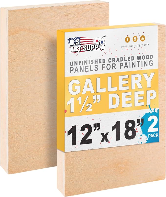 U.S. Art Supply 12" x 18" Unfinished Cradled Wood Panels by USArtSupply