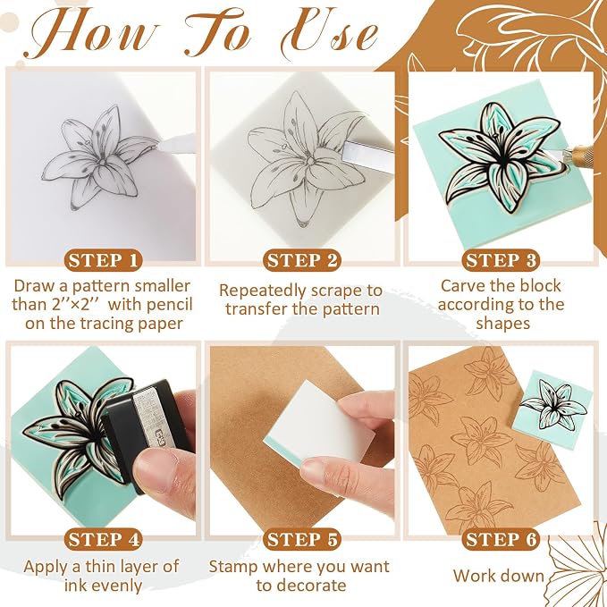 Frienda 24 Pcs 2" X 2" Rubber Carving Blocks Linoleum Blocks - Image 4