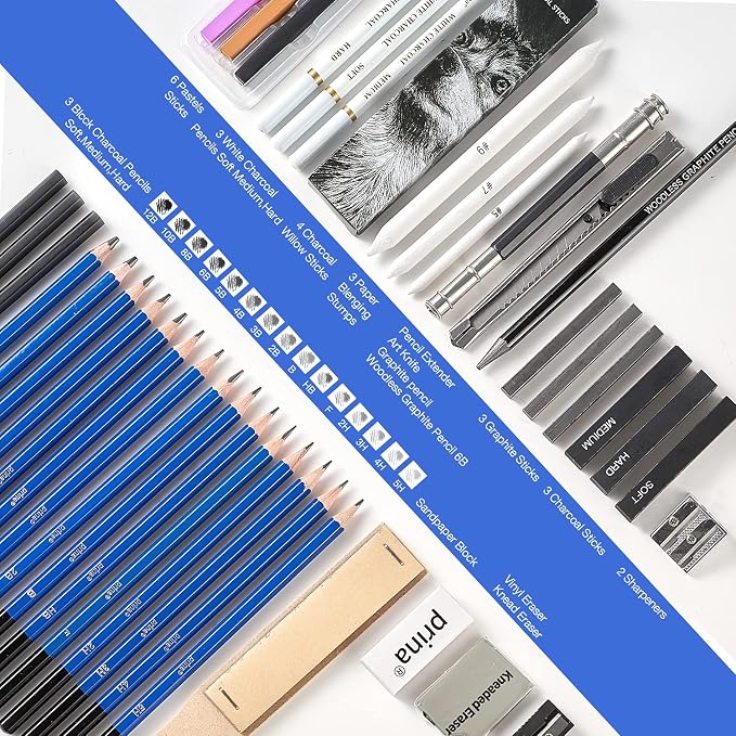 Prina 50 Pack Drawing Set Sketch Kit, Sketching Supplies - Image 2