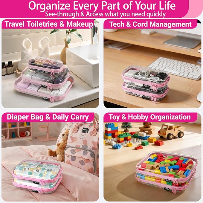 6 Pack Pink Clear Hard Shell Beauty Organizer, 1.2mm Heavy Duty Crush-Proof - Image 3