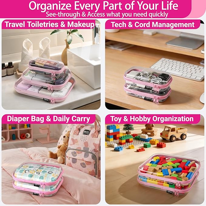 YQBRAO 4-Pack Clear Hard Shell Zipper Case, 1.2mm Ultra-Thick Diaper Bag - Image 3