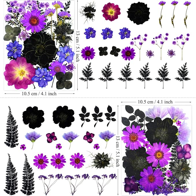 MIKIYA 92Pcs Purple Black Pressed Dried Flowers - Image 5