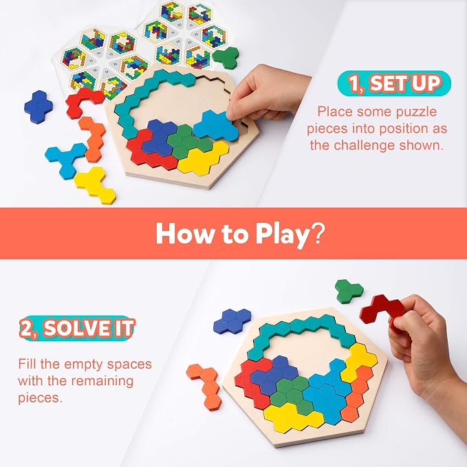 Coogam Wooden Hexagon Puzzle for Kid Adults - Image 3