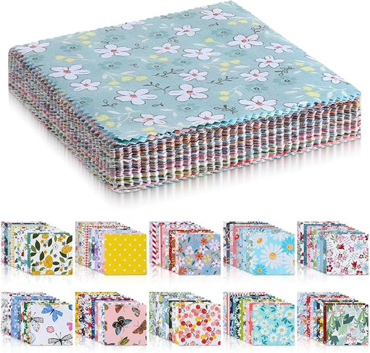 100 Pcs 5"x 5" Charm Packs for Quilting, Precut Multi-Color Printed Floral by Unknown