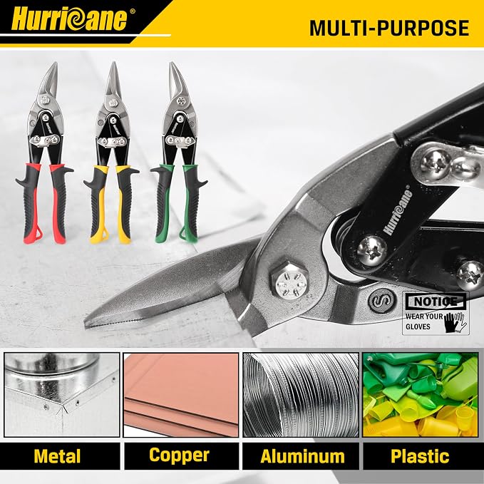 HURRICANE 3 pc Aviation Tin Snips Set, 10 Inch Metal Shears - Image 7