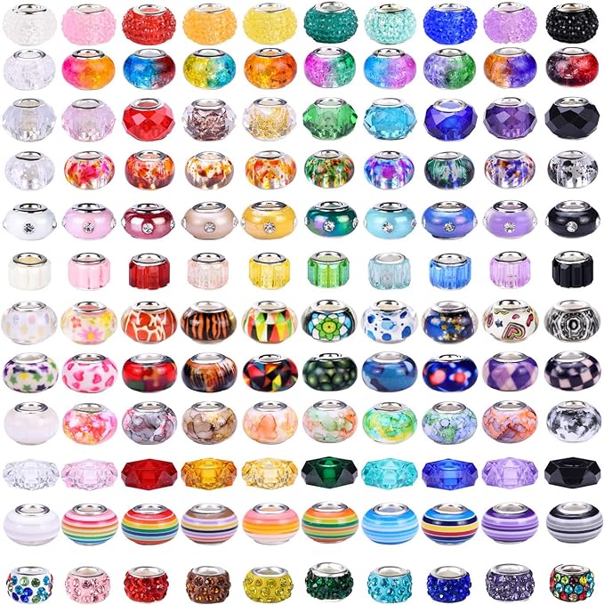 240 Pieces Assorted European Craft Beads Large Hole Lampwork Spacer Beads by AIPRIDY