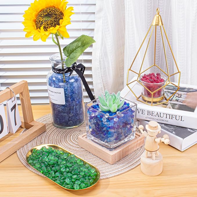 Keedolla 0.9 Lb Frosted Blue Mixed Gemstone Vase Fillers Beads Fish Tank Rocks - Image 2