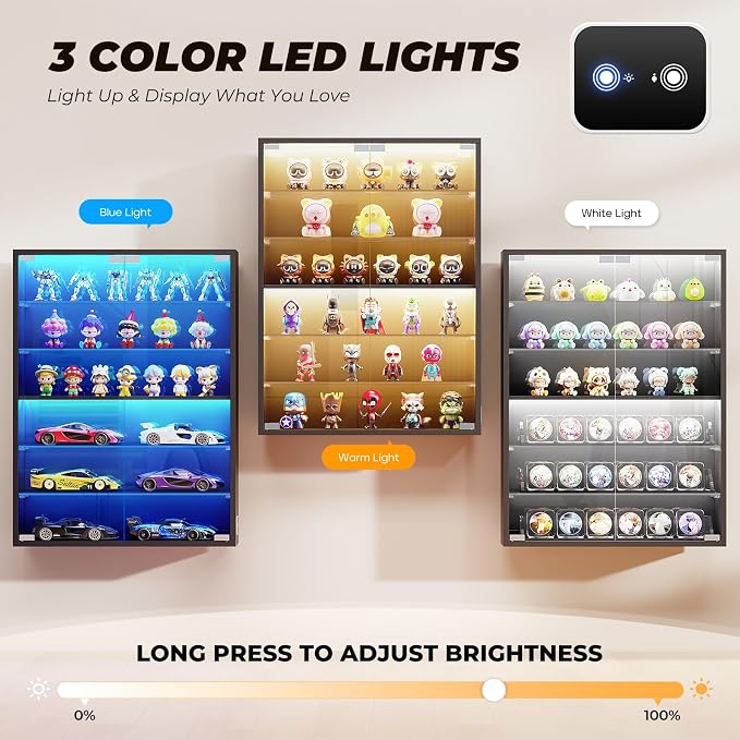 6-Tier Wall Display Case with Glass Doors, LED Sports Card Display Case with - Image 4