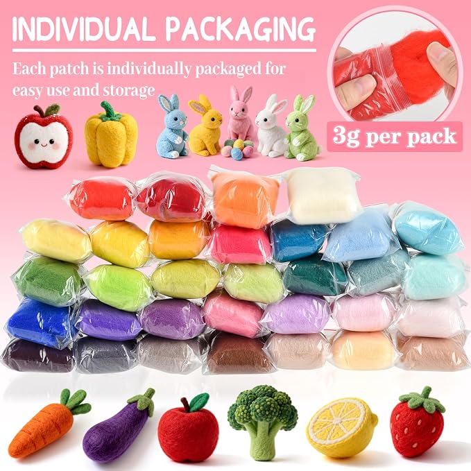 NEBURORA 32 Color Needle Felting Wool Set 3g Per Color Total 96g Wool Felt - Image 4