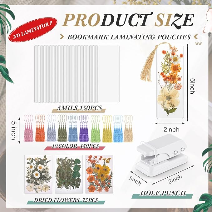 Fuyoooo 376 Pcs Pressed Flowers Bookmark Making Kit, DIY Bookmark Laminating - Image 2