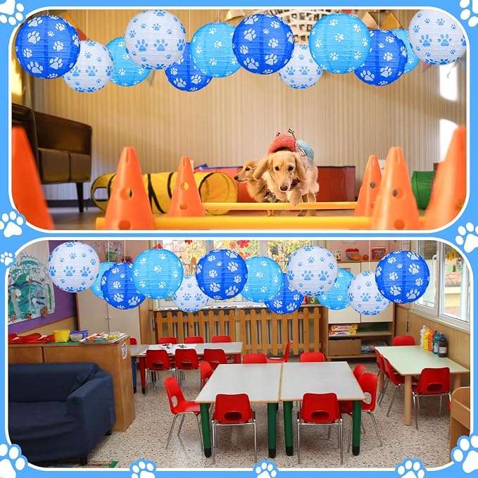 Panelee 12 Pcs Dog Paw Print Paper Lanterns Puppy Themed Party Decorations Blue - Image 6