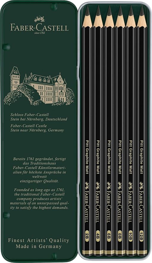 Faber-Castell Pitt Graphite Matte Pencil Set, Metal Tin of 6 Graphite Pencils - Image 3