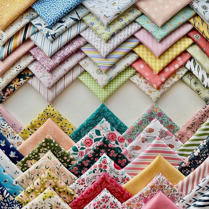 Spring Garden Floral Cotton Fabric Bundle – 60 Pre-Cut Squares, 100% Cotton 140 by FabricsTown
