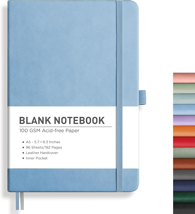 RETTACY Blank Journal Notebook, 192 Pages, A5 Medium Size | Leather Hardcover by RETTACY
